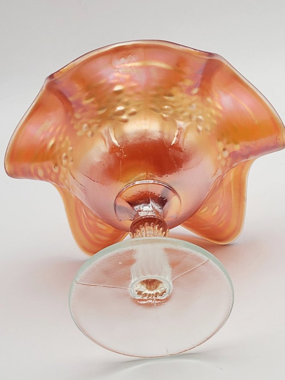 Fenton Marigold Carnival Glass Orange Tree Ruffled Sherbet Compote - Picture 7 of 11